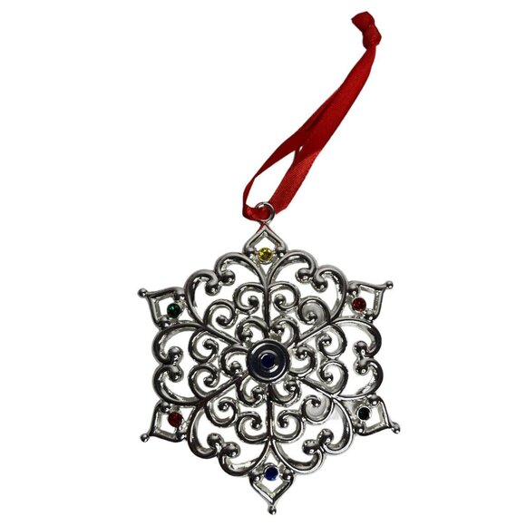 Lenox Sparkle And Scroll Multi-Crystal Snowflake Silver plate Christmas Ornament - Picture 1 of 4